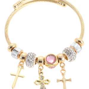 Βραχιόλι με σταυρούς AA-8631-16 - Ροζ
