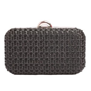 Τσάντα φάκελος clutch ψάθινο-21885 - Μαύρο