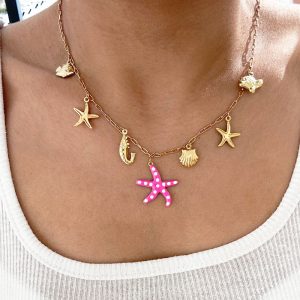 Κολιέ από Ατσάλι με Θαλασσινά Κρεμαστά  ROSE STARA3701A