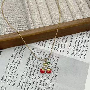 Ατσάλινο Κολιέ με Κόκκινο Κερασάκι & ΣμάλτοA33077