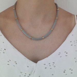 Ατσάλινο Κολιέ Διπλής Πλέξης με Χρυσούς ΚρίκουςA798