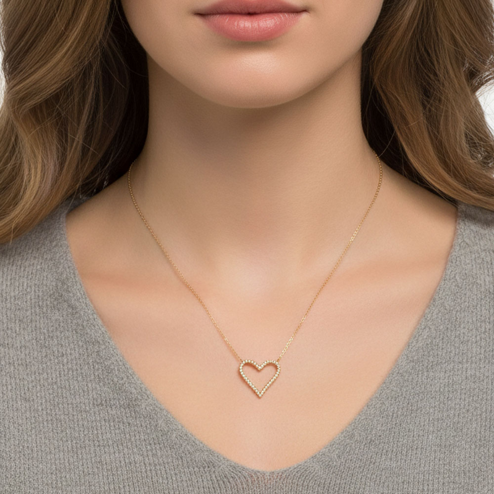 Ατσάλινο Κολιέ με Λεπτή Καρδιά και Ζιργκόν - Χρυσό Ατσάλινο Κολιέ με Λεπτή Καρδιά και Ζιργκόν - ΧρυσόA23050A