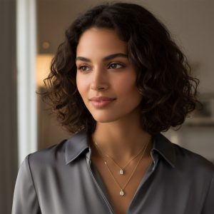 Κολιέ διπλή αλυσίδα με ορθογώνια & δάκρυ ζιργκόνA3889