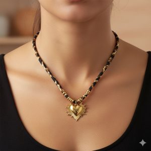 Ατσάλινο κολιέ με  καρδιά σε κορδόνιA70004