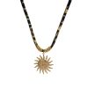 Ατσάλινο κολιέ με ήλιο σε leopard κορδόνι Stainless steel necklace with sun pendant on leopard cordA70005