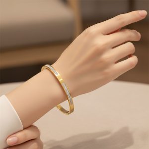 Βραχιόλι Ατσάλι με Διπλή Γραμμή Στρας XL 7CM - Ασημί6436B