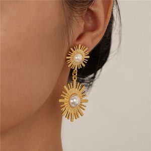 Σκουλαρίκια Ατσάλι Διπλοί Ήλιοι με ΠέρλαA1137