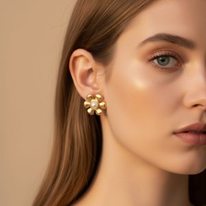 Σκουλαρίκια Ατσάλι Λουλούδι με Πέρλα - ΧρυσόA1194A