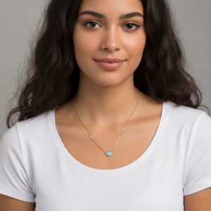 Κολιέ Χρυσό με Μπλε Ματάκι & Σταυρουδάκι A23059A23059