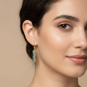 Σκουλαρίκια Ατσάλι Μακρόστενα με Σχέδιο Μαίανδρο & Μπλε Λεπτομέρειες - ΑσημίA3074B