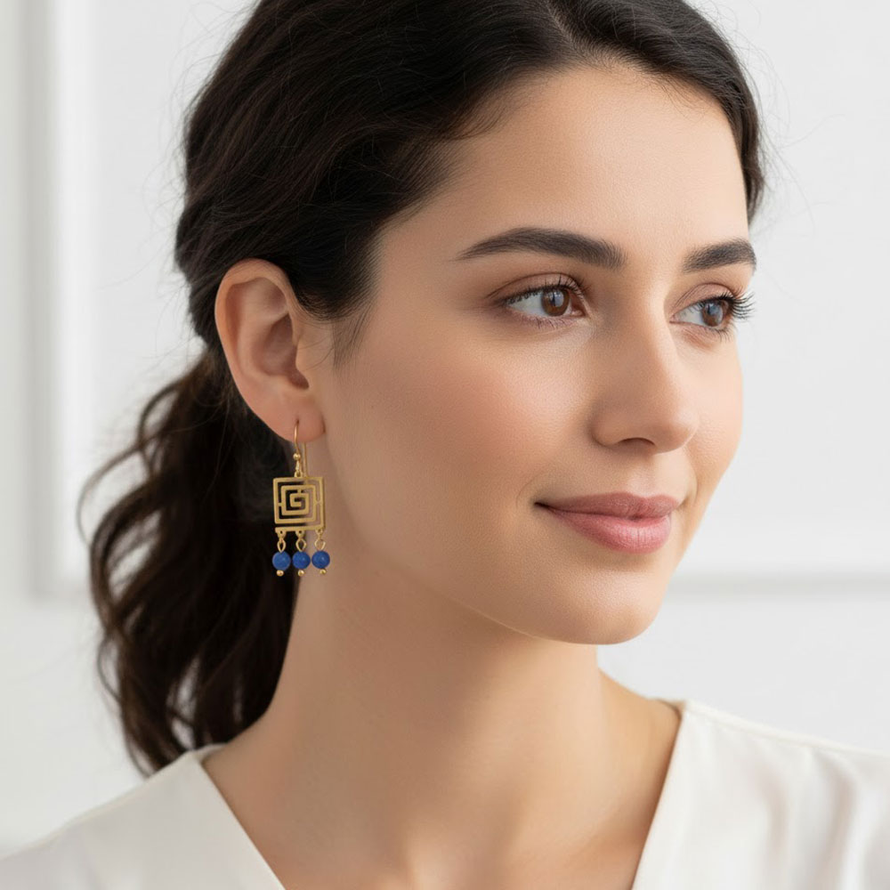 Σκουλαρίκια Ατσάλι Μαίανδρος με Μπλε Χάντρες Χρυσό Χρώμα Σκουλαρίκια Ατσάλι Μαίανδρος με Μπλε Χάντρες Χρυσό ΧρώμαA31073A