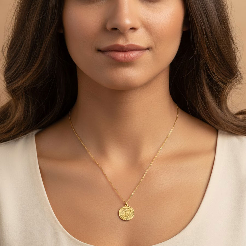 Κολιέ Ατσάλι Χρυσό Δίσκος της Φαιστού Stainless Steel Gold Phaistos Disc Necklace Κολιέ Ατσάλι Χρυσό Δίσκος της Φαιστού Stainless Steel Gold Phaistos Disc NecklaceA31118A