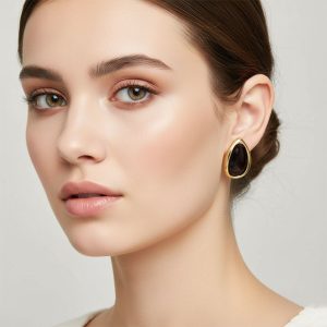 Σκουλαρίκια Ατσάλι Σταγόνα Μαύρο με Χρυσή ΛεπτομέρειαA3162