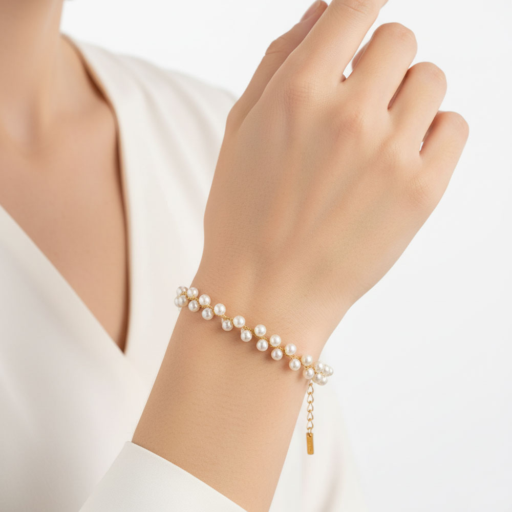 Βραχιόλι Ατσάλι Χρυσό με Πολλές Μικρές Πέρλες Βραχιόλι Ατσάλι Χρυσό με Πολλές Μικρές ΠέρλεςA3169-1