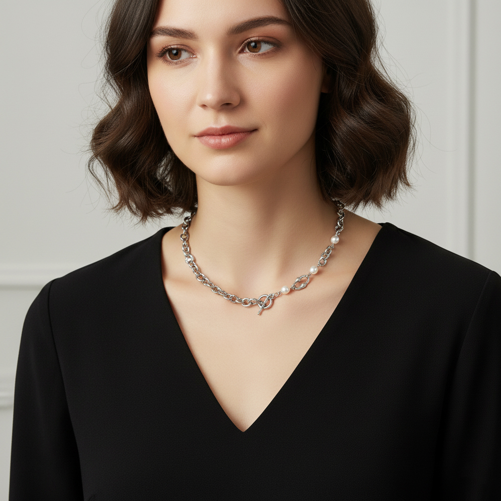 Κολιέ Αλυσίδα με Πέρλες Ατσάλι A3406B Κολιέ Αλυσίδα με Πέρλες Ατσάλι A3406BA3406B