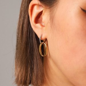 Σκουλαρίκια Ατσάλι Δίχρωμα Οβάλ με ΚρίκοA35090-1