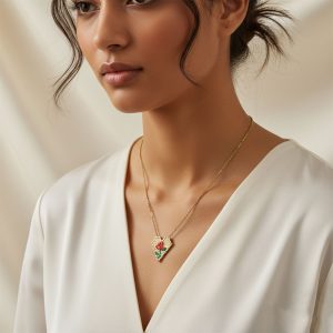 Κολιέ Καρδιά Miyuki με Λουλούδι από Ατσάλι - ΚόκκινοA49036