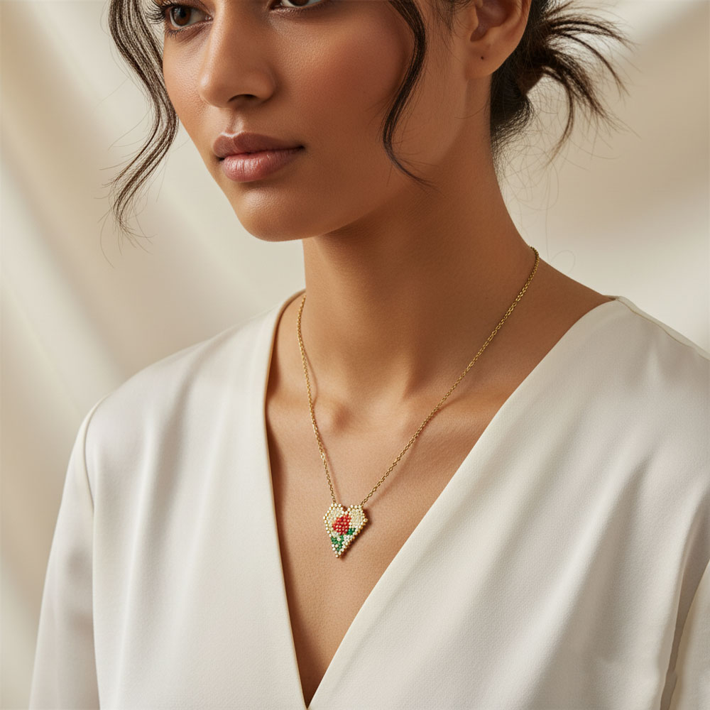 Κολιέ Καρδιά Miyuki με Λουλούδι από Ατσάλι - Κόκκινο Κολιέ Καρδιά Miyuki με Λουλούδι από Ατσάλι - ΚόκκινοA49036