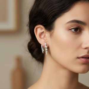 Σκουλαρίκια Ατσάλι Καμπύλη με Πέρλες & ΚρύσταλλαA5024