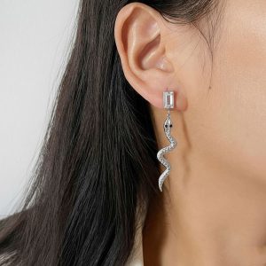 Σκουλαρίκια Ατσάλι Ασημί Φίδι με ΚρύσταλλοA791-2