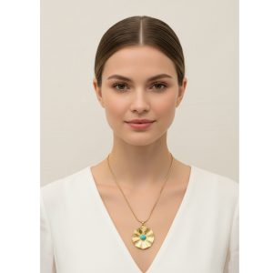 Κολιέ από Ατσάλι με Τιρκουάζ Πέτρα - ΧρυσόA9204A