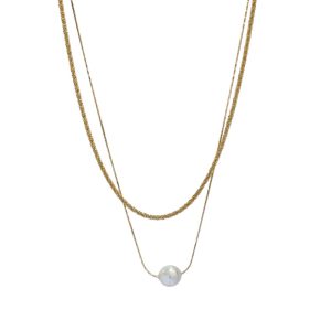 Κολιέ Ατσάλι Διπλής Αλυσίδας Με Πέρλα  B3007 - ΑσημίB3007B