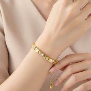 Βραχιόλι Ατσάλι Χρυσό με Ορθογώνιες ΠέτρεςB3144A