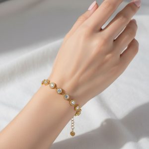 Βραχιόλι Ατσάλι Χρυσό Riviera με Στρογγυλές ΠέτρεςB3147A