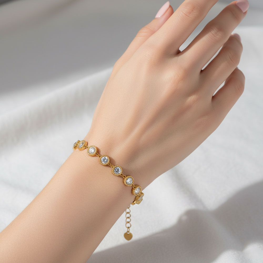 Βραχιόλι Ατσάλι Χρυσό Riviera με Στρογγυλές Πέτρες Βραχιόλι Ατσάλι Χρυσό Riviera με Στρογγυλές ΠέτρεςB3147A