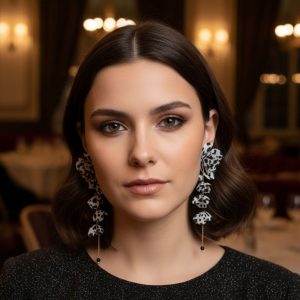 Σκουλαρίκια Υφασμάτινα Λευκό Λεοπαρ με Ατσάλινη ΒελόναX00399