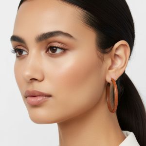 Σκουλαρίκια Κρίκοι Καφέ ΔερματίνηX00424