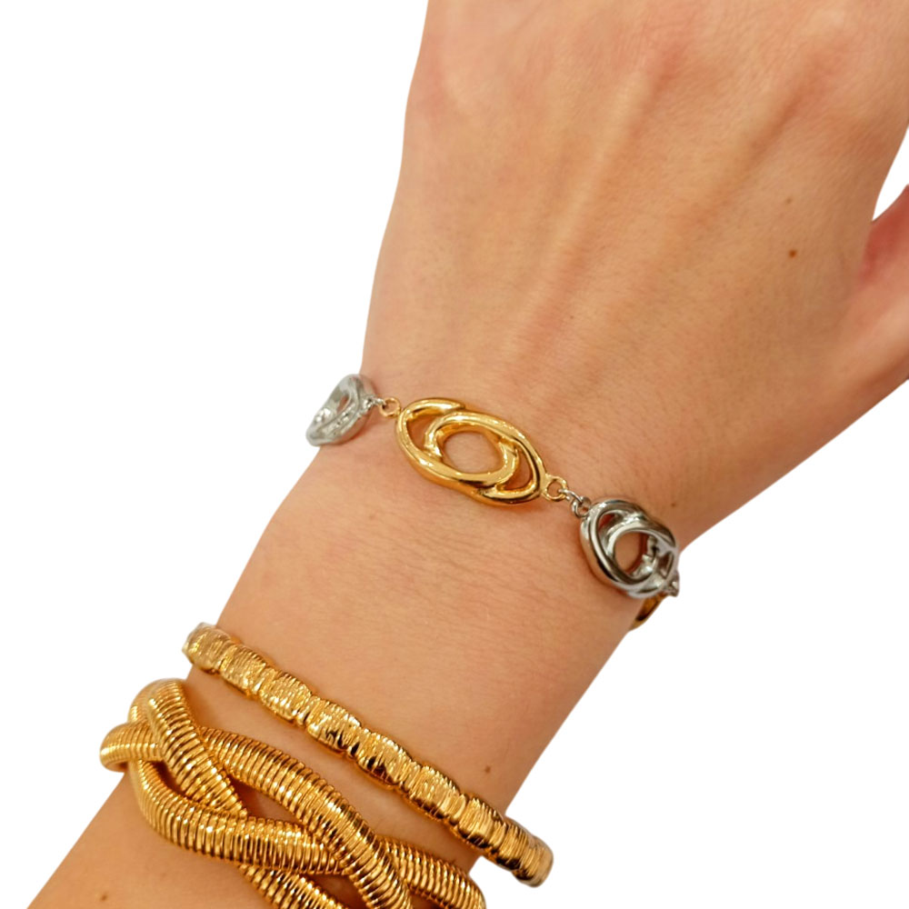 Βραχιόλι Ατσάλι με Οβάλ Διπλούς Κρίκους Δίχρωμο Βραχιόλι Ατσάλι με Οβάλ Διπλούς Κρίκους ΔίχρωμοX00435