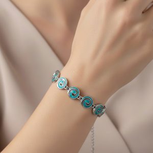 Βραχιόλι Ατσάλι Σπείρα σε Στυλ Blue Opal Ασημί ΧρώμαX00437