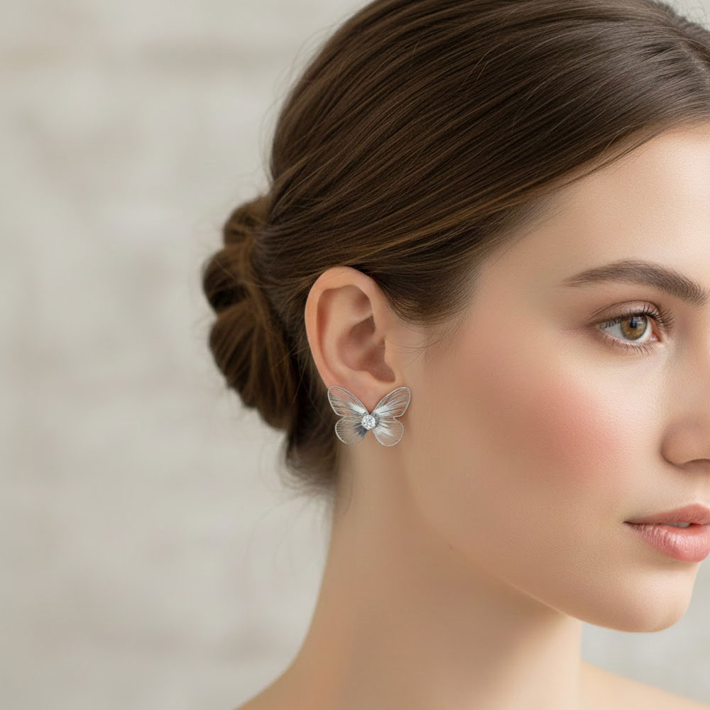 Σκουλαρίκια Ατσάλι Ασημί Πεταλούδα Στυλ Σύρμα με Λευκή Πέτρα Stainless Steel Silver Butterfly Wire Style Earrings Σκουλαρίκια Ατσάλι Ασημί Πεταλούδα Στυλ Σύρμα με Λευκή Πέτρα Stainless Steel Silver Butterfly Wire Style EarringsX00439B