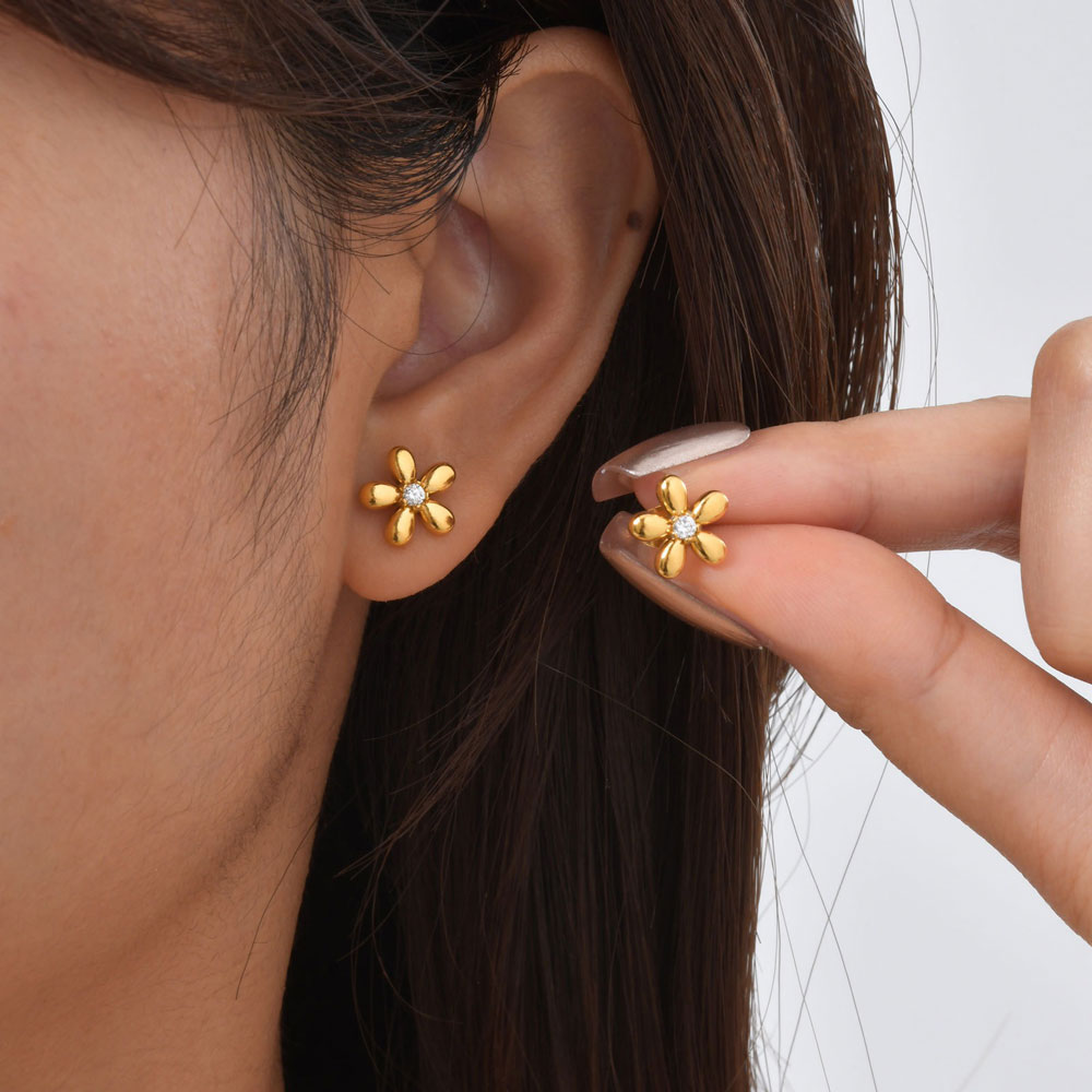 Σκουλαρίκια Ατσάλι Λουλούδι με Πέτρα Χρυσό Χρώμα Σκουλαρίκια Ατσάλι Λουλούδι με Πέτρα Χρυσό ΧρώμαX00444A