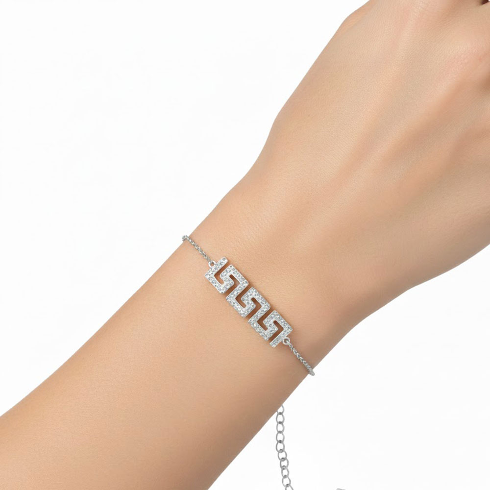 Βραχιόλι Ατσάλι Μαίανδρος με Στρας Ασημί Απόχρωση Βραχιόλι Ατσάλι Μαίανδρος με Στρας Ασημί ΑπόχρωσηX00451B