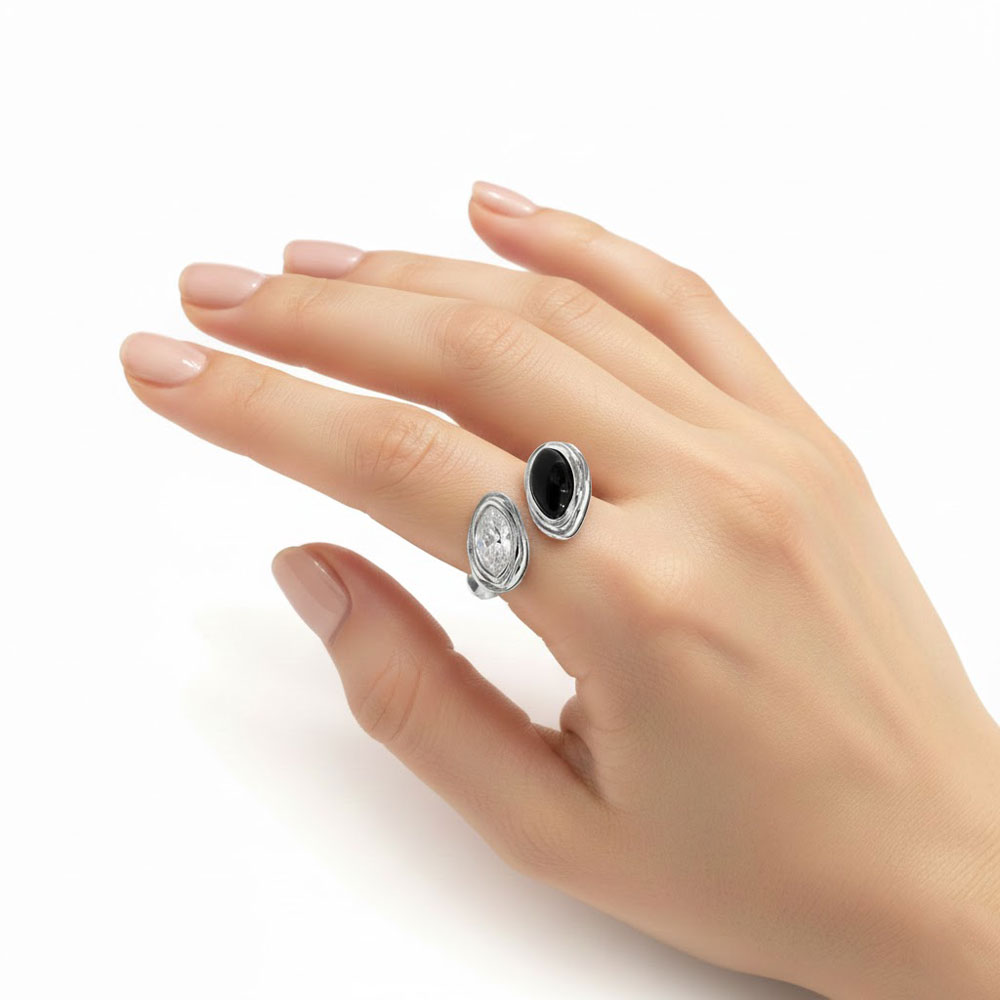 Δαχτυλίδι Ατσάλι Διπλή Οβάλ Πέτρα Μαύρη Ασημί Μέταλλο Προσαρμοζόμενο Stainless Steel Adjustable Double Oval Ring Black Stone Silver Tone Δαχτυλίδι Ατσάλι Διπλή Οβάλ Πέτρα Μαύρη Ασημί Μέταλλο Προσαρμοζόμενο Stainless Steel Adjustable Double Oval Ring Black Stone Silver ToneX00452-2