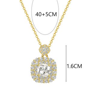 Κολιέ Με Κρεμαστή Τετράγωνη Ροζέτα Και Πέτρα Ζιργκόν - Ασημί ΠράσινοA053-9