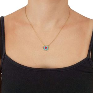 Κολιέ Ανοξείδωτο Ατσάλι με Τετράγωνο Μοτίφ Καρδιά Miyuki - Τιρκουάζ679c288b723a