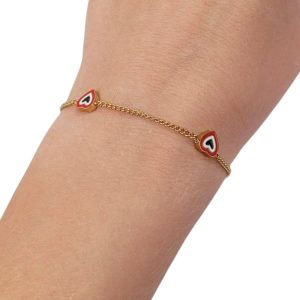 Βραχιόλι με Καρδιές Σμάλτο Κόκκινο - Χρυσό405799a