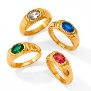 Ατσάλινο Δαχτυλίδι Με Χρωματιστή Πέτρα - ΧΡΥΣΟ/ΑΣΠΡΟJ84