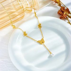 Ατσάλινο Κολιέ Με Πεταλούδες - ΑσημίA3149