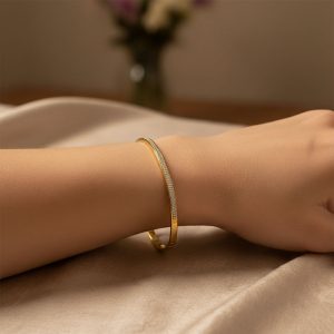 Βραχιόλι Ατσάλι με Ζιργκόν Λεπτομέρειες XL 7CM - Ασημί6438B