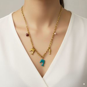 Ατσάλινο κολιέ με δελφίνια και ψαράκιN72