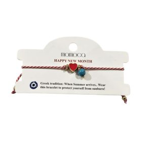 Χειροποίητο βραχιόλι μαρτάκι με καρδια Kαι Χάνδρα Τιρκουάζ - Χρυσό ΜαύροA10031