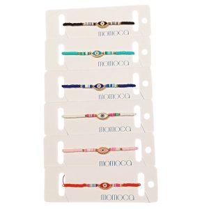 Χειροποίητα Μακραμέ Βραχιόλια με Χρωματιστές Χάντρες & Ματάκι 12 τεμ.A10034