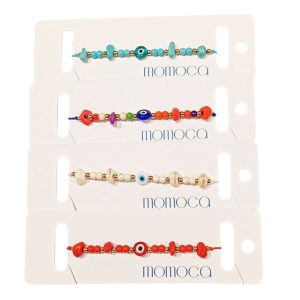 Χειροποίητα Μακραμέ Βραχιόλια με Χρωματιστές Πέτρες & Ματάκι 12 τεμ.A10035