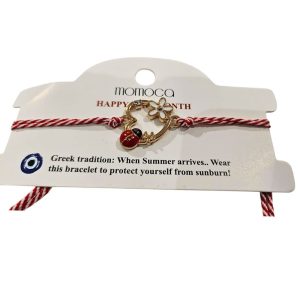 Χειροποίητο Βραχιόλι Μαρτάκι Με Χρυσή Καρδιά Και ΠασχαλίτσαΑ10043PA