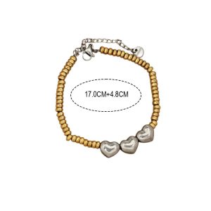 Ατσάλινο Βράχιολι Με Καρδιές Χρυσό ΑσημίΑ11003