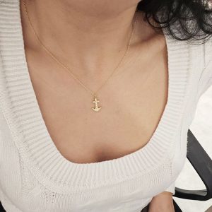 Κολιέ Απο Ανοξείδωτο Ατσάλι 'Αγκυρα Με πέτρες Ζιργκόν - ΑσημίA11005B